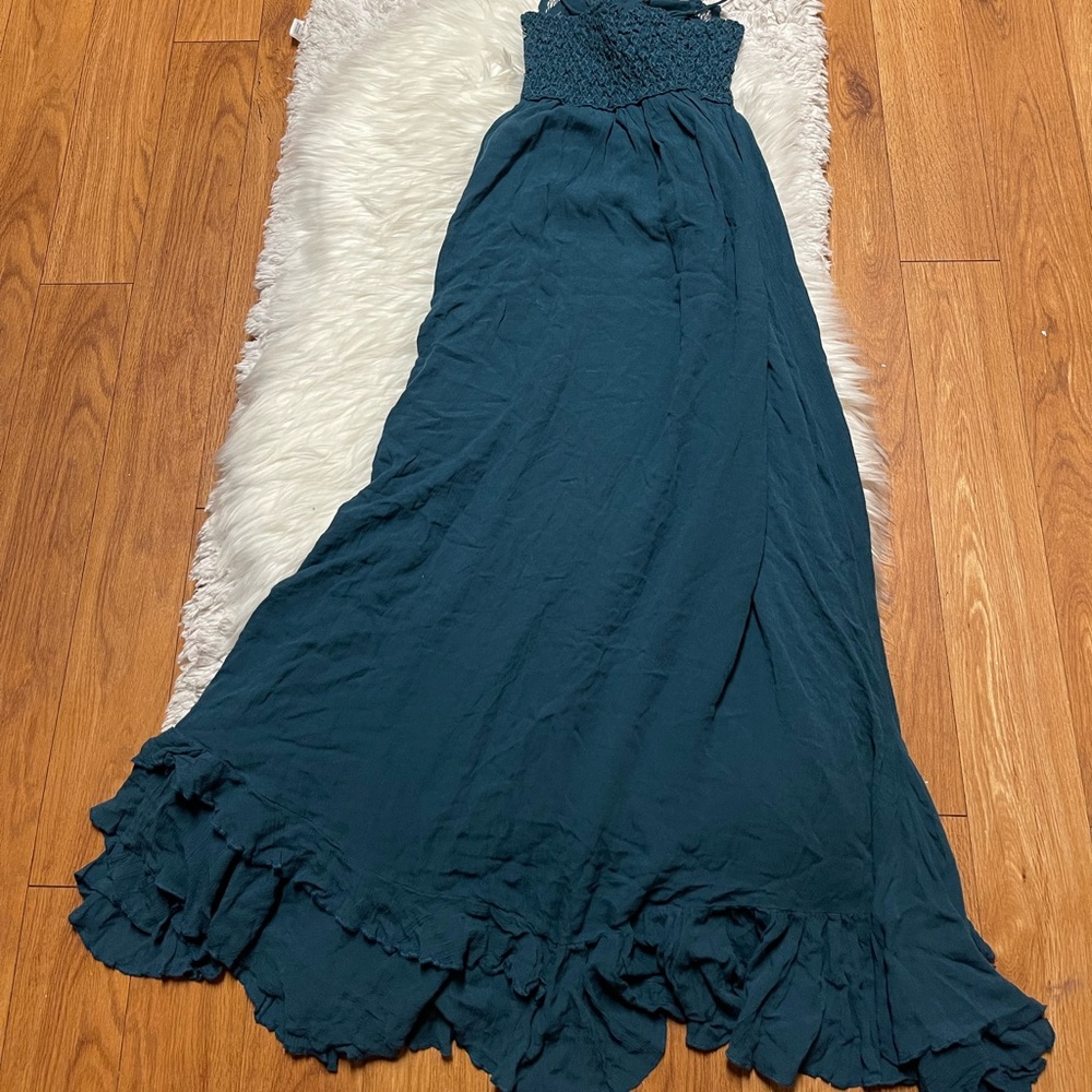 Free People Teal Fp One "Adella" Slip Crochet Casual Maxi Dress - Picture 15 of 16
